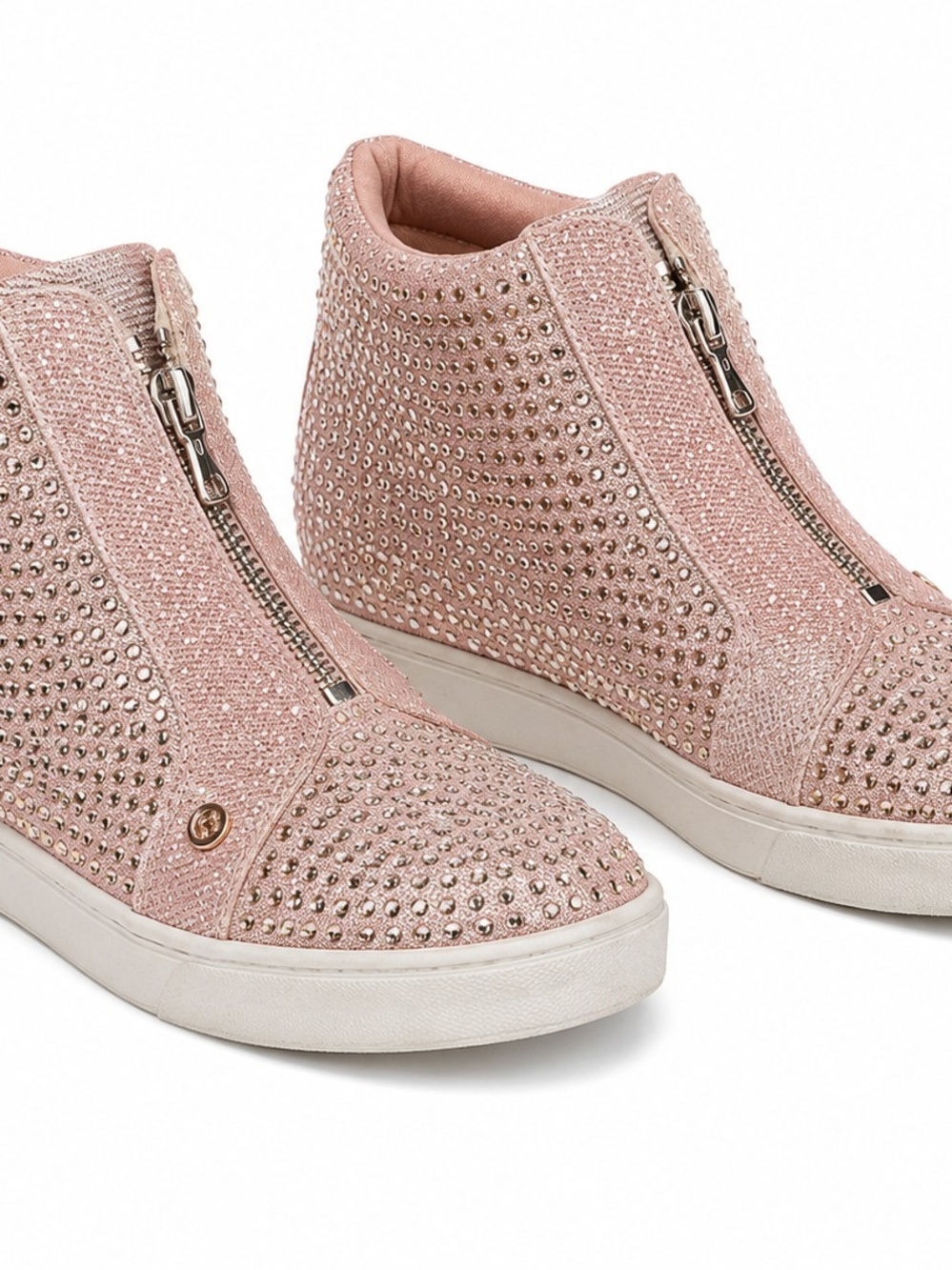 Rhinestone Zip Wedge Sneakers in Blush Pink - Picture 1 of 4